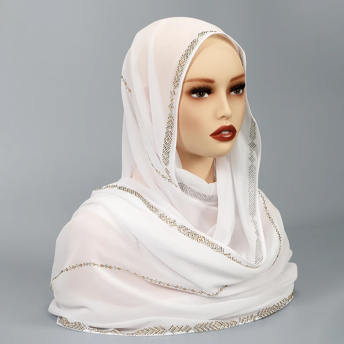 

Solid Color Pearl Chiffon Rhinestone Chain Scarf Women Headscarf Muslim Hijab Turban Shawl Wrap Scarves Bandanas Bufanda Foulard