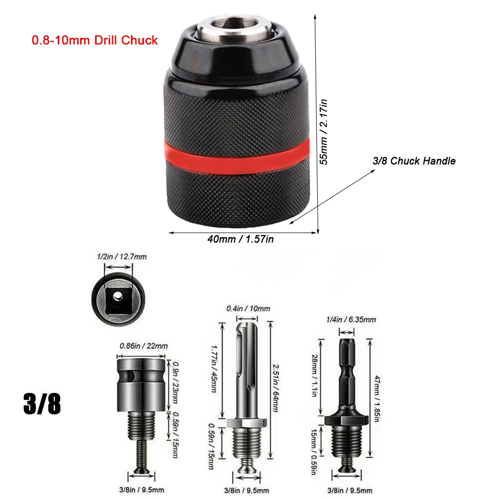 0,8-10 mm gwintowany bezkluczowy metalowy uchwyt wiertarski, trzpień sześciokątny/SDS/kwadratowy adapter szybkiego uchwytu, uchwyt do wiertła