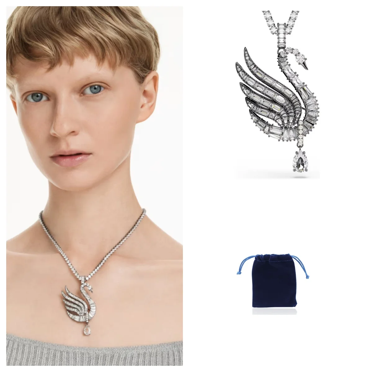 

Swan pendant and brooch Swan, White, Ruthenium plated