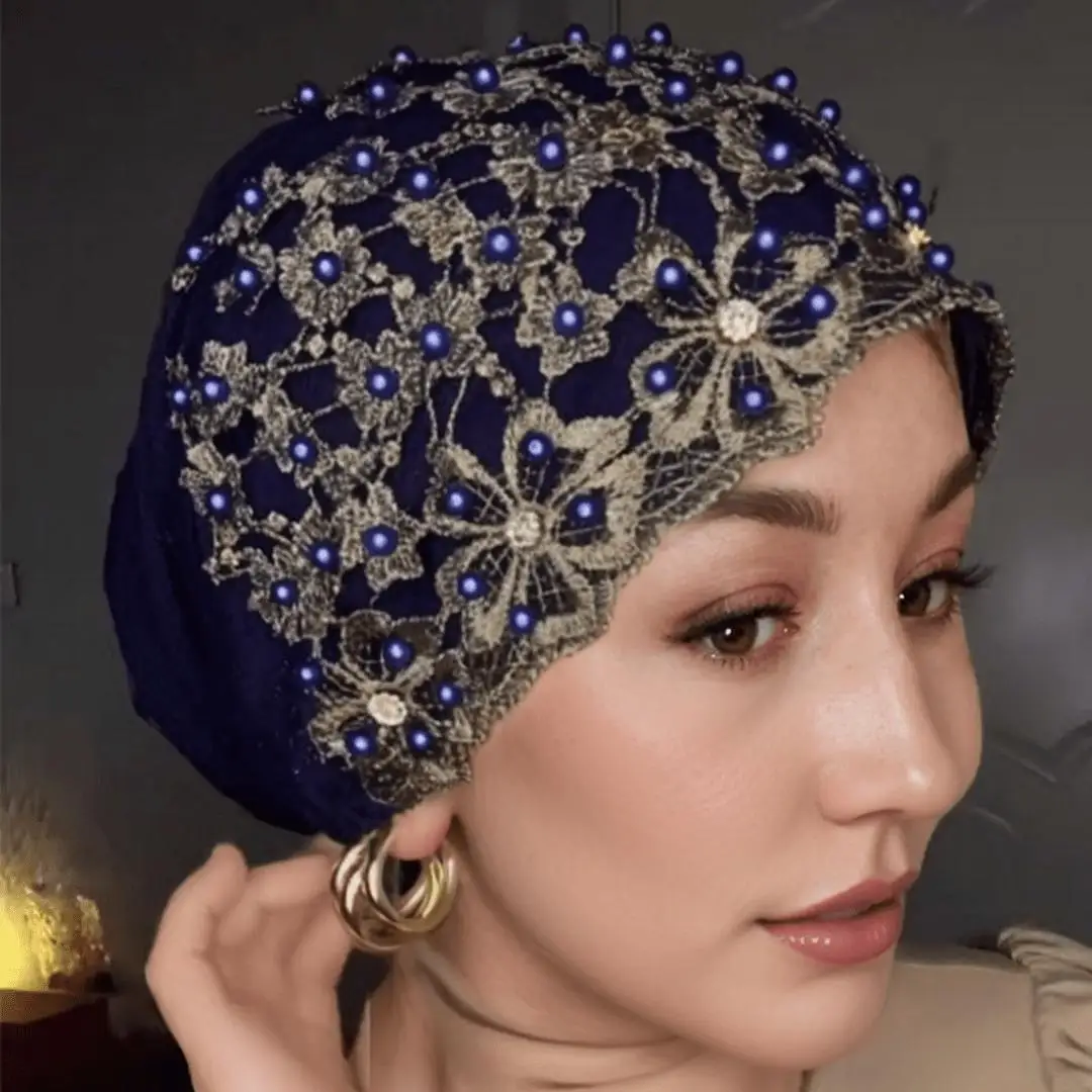 Women Pearl Muslim Head Wrap Crystal Muslim Hijab Cap Lightweight One Piece Breathable Head Scarf