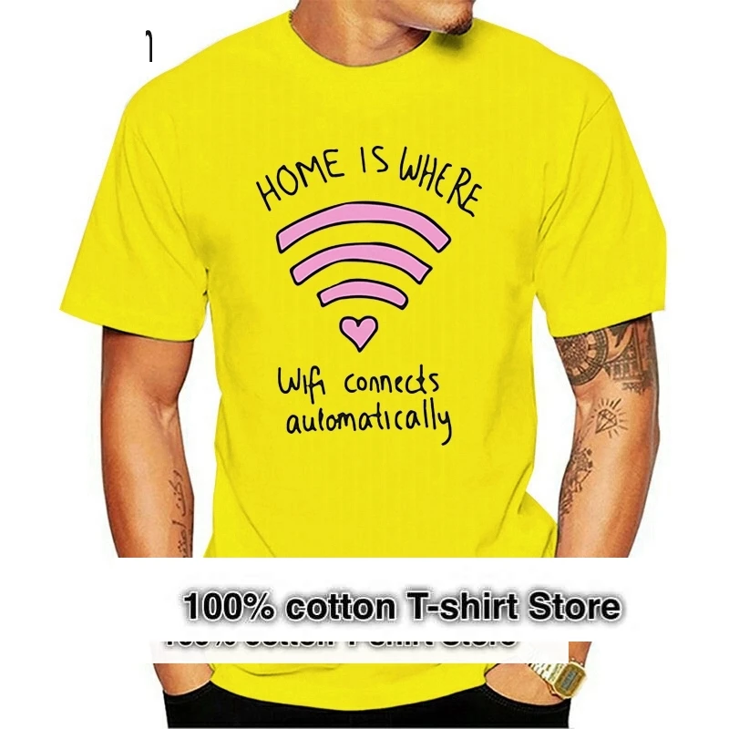 Mens T-Shirt-Logo Wifi Love-Home Is Where Wifi Connects Automatically-Fun Plus Size Tee Shirt