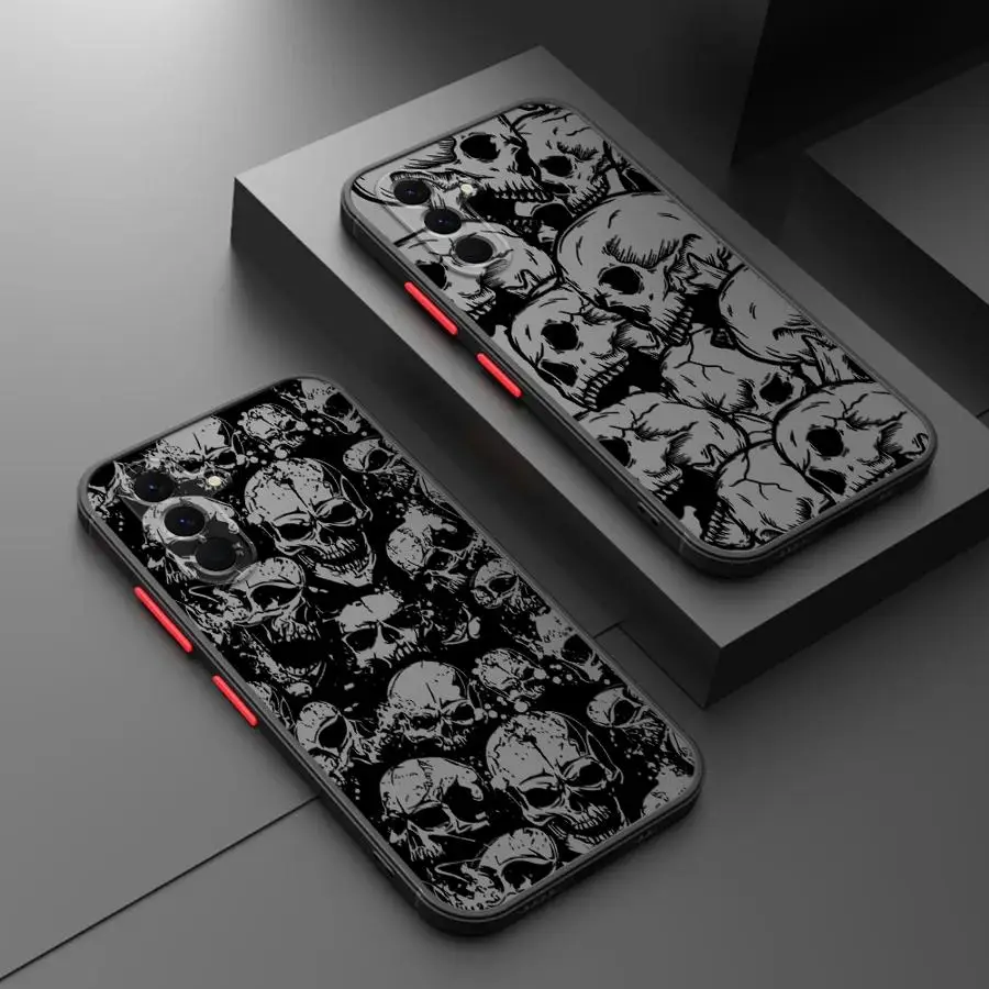 Capa Traseira para Celular Samsung Galaxy A52 A56 A53 A34 A54 A24 A73 A21s A35 A36 A22 A25 A26 com Quatro Padrões de Caveiras Assustadoras