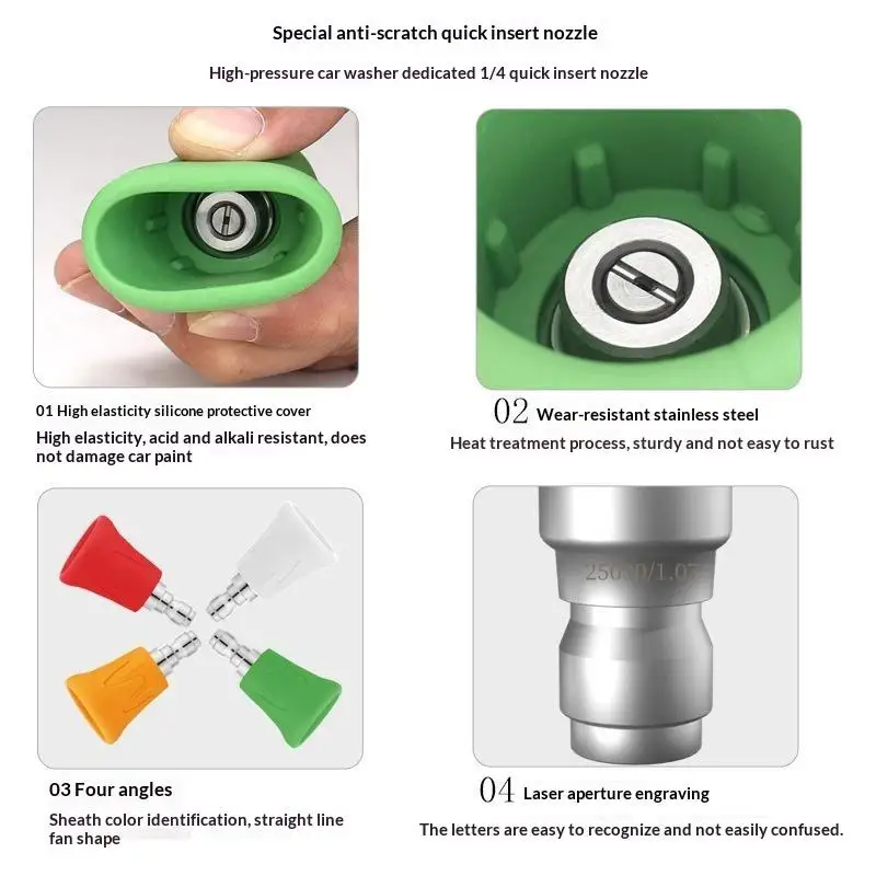 Hot Sale Quick Connect Stainless Steel Car Washer Sector Sprayer Nozzle Tips With Soft Rubber Sleeve High Pressure Wash  Nozzles