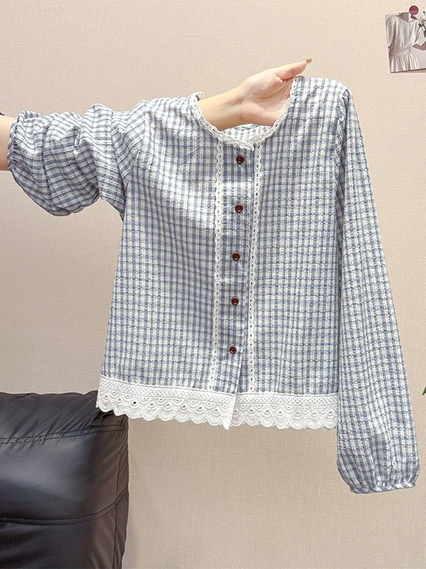 

Женская льняная рубашка в клетку во французском стиле с длинным рукавом, весна-осень 2026, новинка, дышащая, удобная, красивая, для повседневной носки