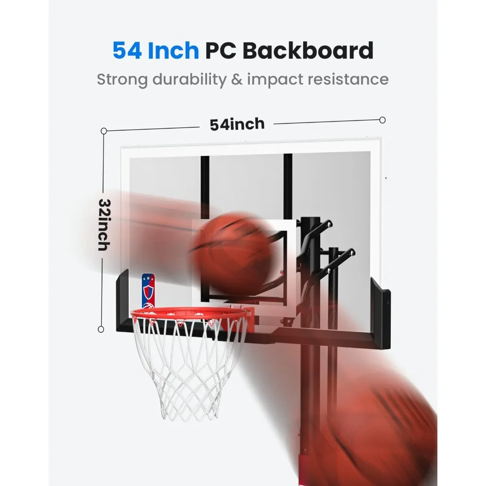 Sistem Ring Basket Luar Ruangan yang Dapat Disesuaikan 7.5-10 kaki dengan Engkol untuk Semua Usia, Papan Pantul Shaq 45-54 Inci untuk Lapangan Rumah