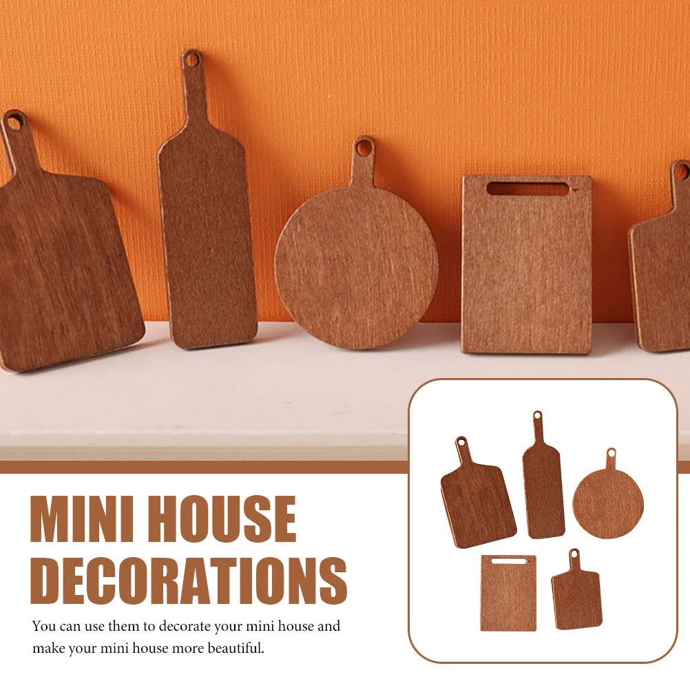 5 Pcs Baby Toy Toys Mini Chopping Board House Cutting Tiny Wood Model Decorations Light Brown Child