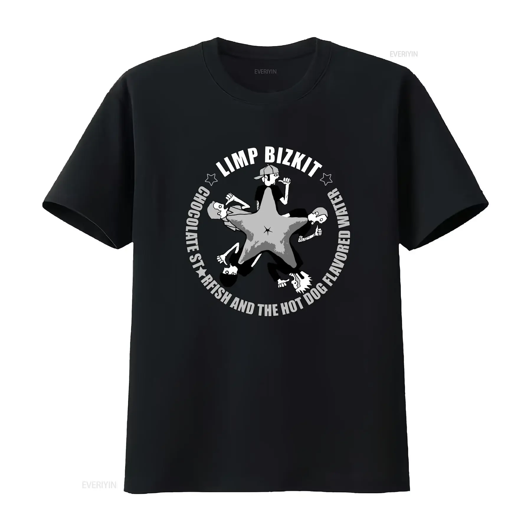 Camiseta Vintage 2000 Limp Bizkit Chocolate Starfish con Estampado de Hot Dog, Diseño Retro de Banda de Rock, Talla Grande, Lavado Vintage