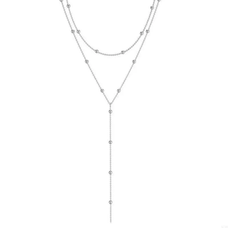  Multiple Layer Y Necklace Glossy Alloy Materials Elegant Fringe Embellishment Gift for Her Gold Silver Choices