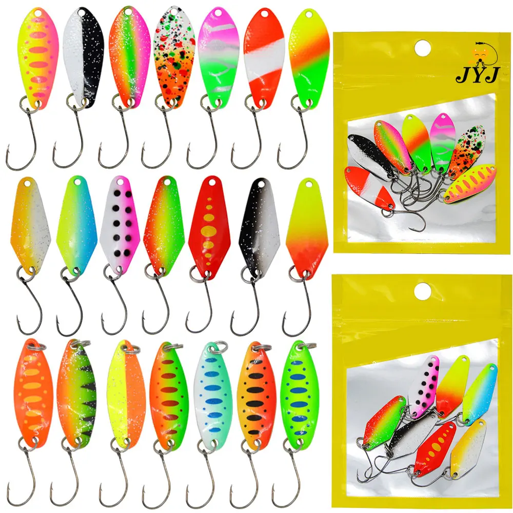 JYJ 2.3g 3g 3.5g 7pcs small spoon spinner fishing lure bait , metal tiny wobbler Creek Trout pike bass spoonbait