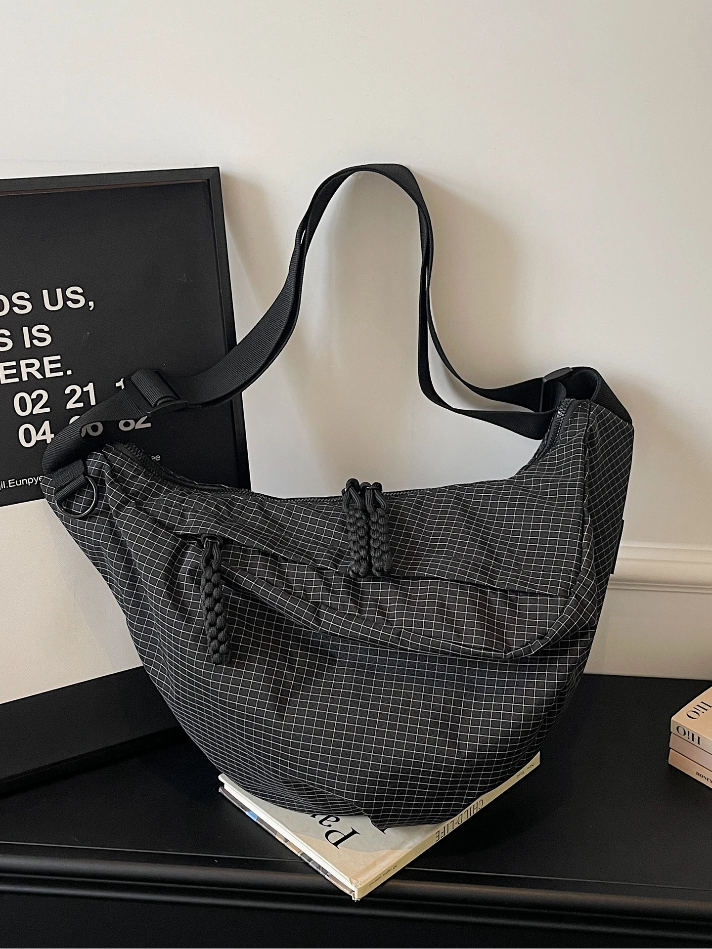 Blue Plaid Dumpling Bag - Crossbody - usage example
