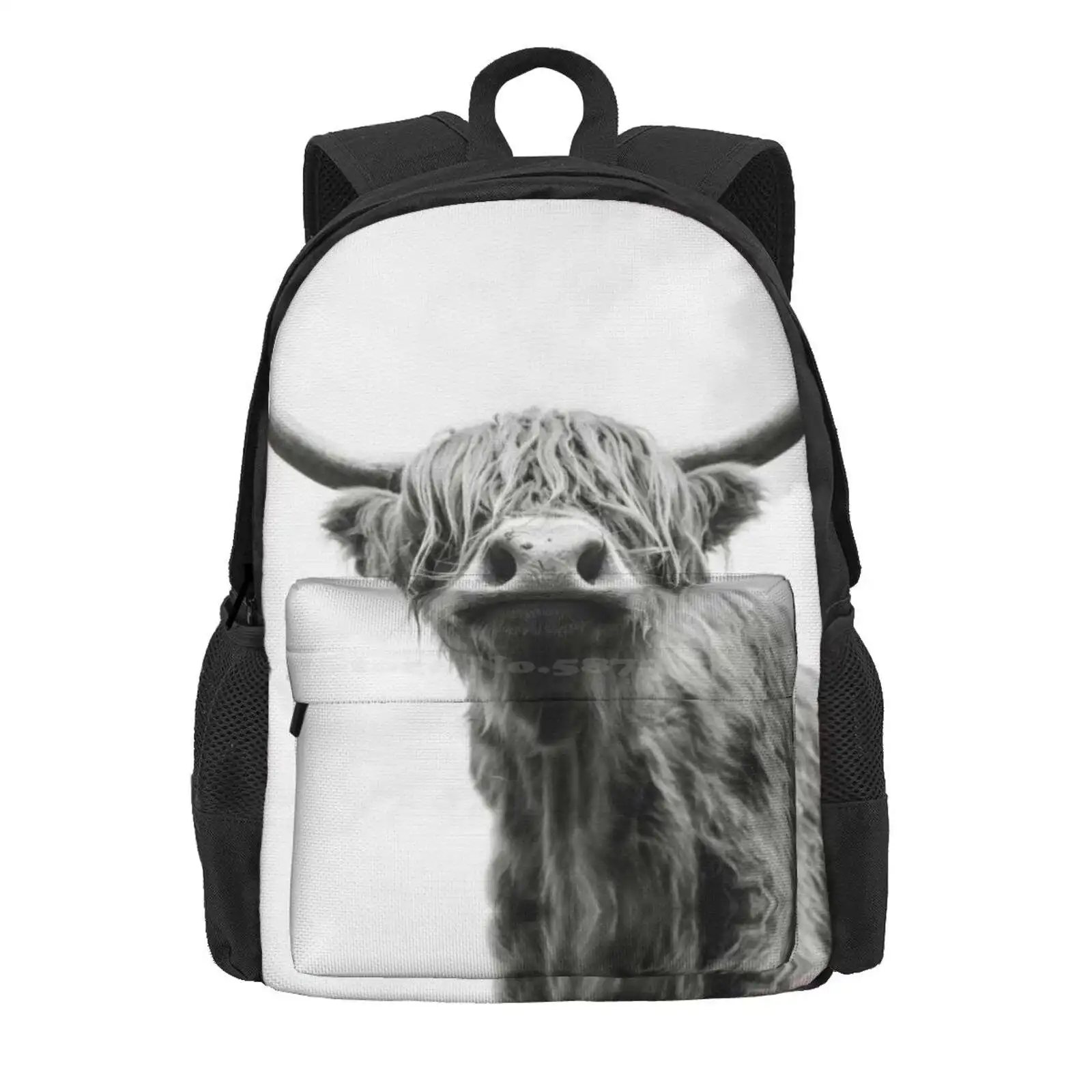 Highland Cow In Black And White Hot Sale Schoolbag Backpack Fashion Bags Highland Cow Art Black And White Highland Cow Country