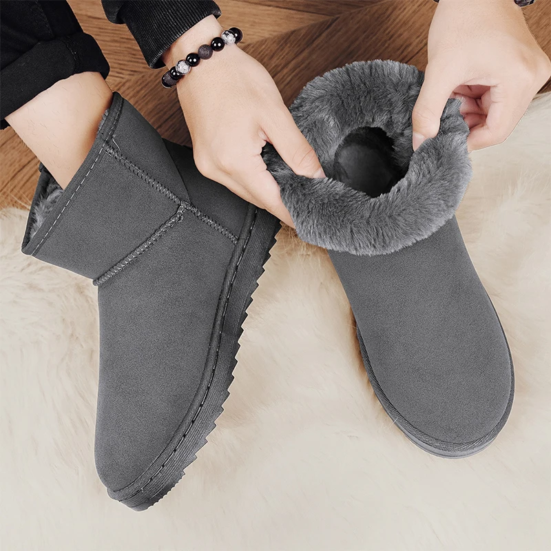 Коричневые мужские зимние ботинки, уличные теплые плюшевые зимние ботинки, мужские меховые ботильоны для женщин, хлопковая обувь без шнуровки botas masculino