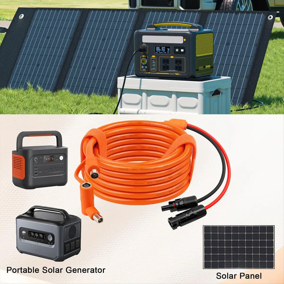 HGHO Solar to DC 8mm Charge Extension Cable 10FT,12AWG+14AWG Solar Cable with Solar Panel Connector to DC7909/8020