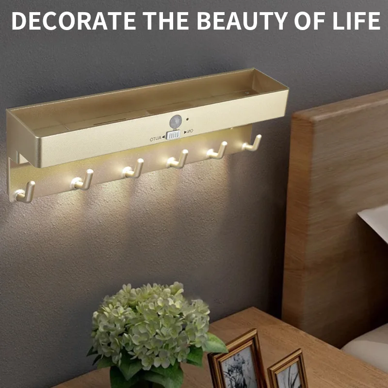 

LED Home Sensor Light, Hats, Hooks, Shelves, Human Body Induction Night Light, Dry Battery Storage Wall Lamp
