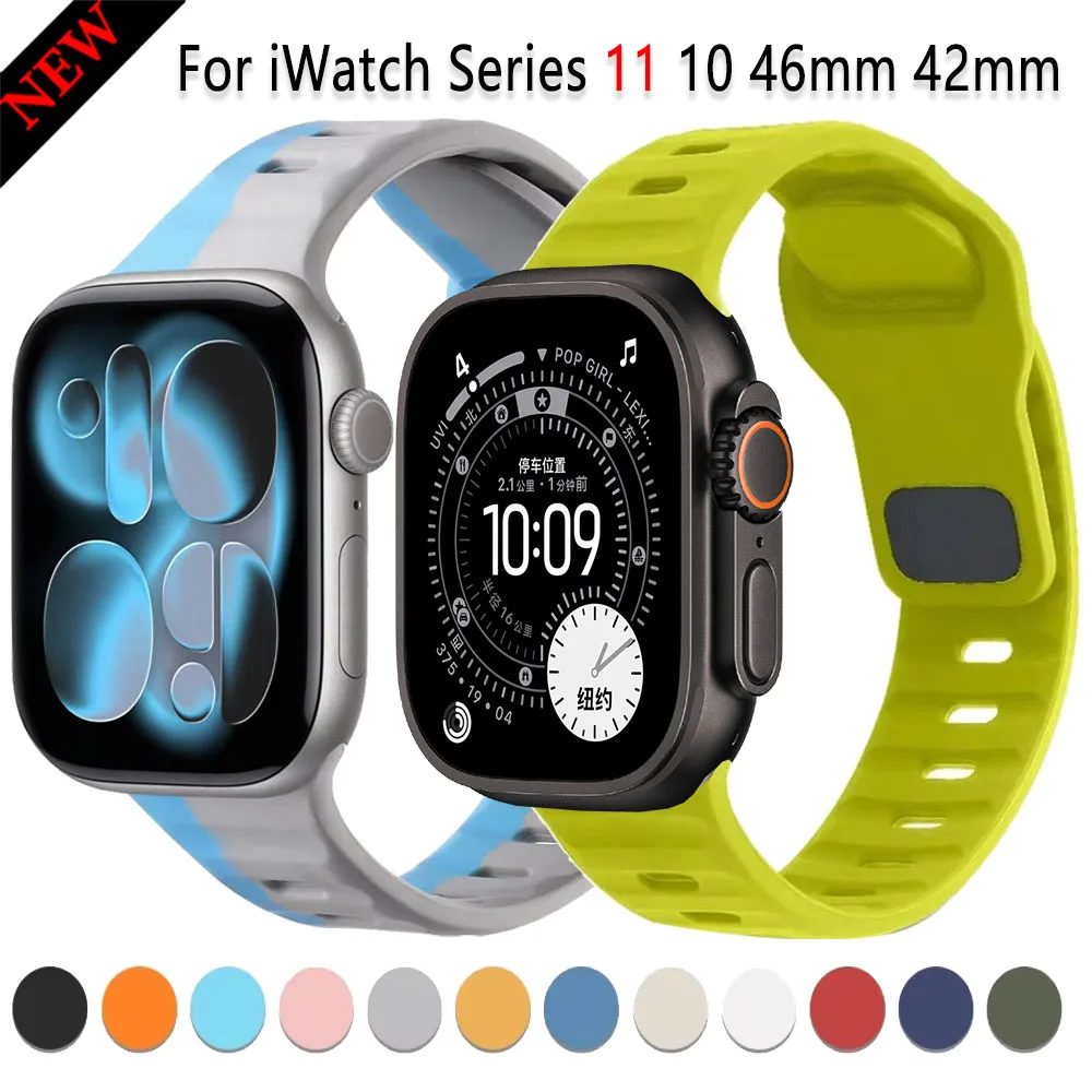 Silikonarmband für Apple Watch Series Ultra 3 49 mm 11 10 46/42 mm. Bequemes Armband iWatch 9 8 7 6 5 SE3 45/44/41/40 mm Correa