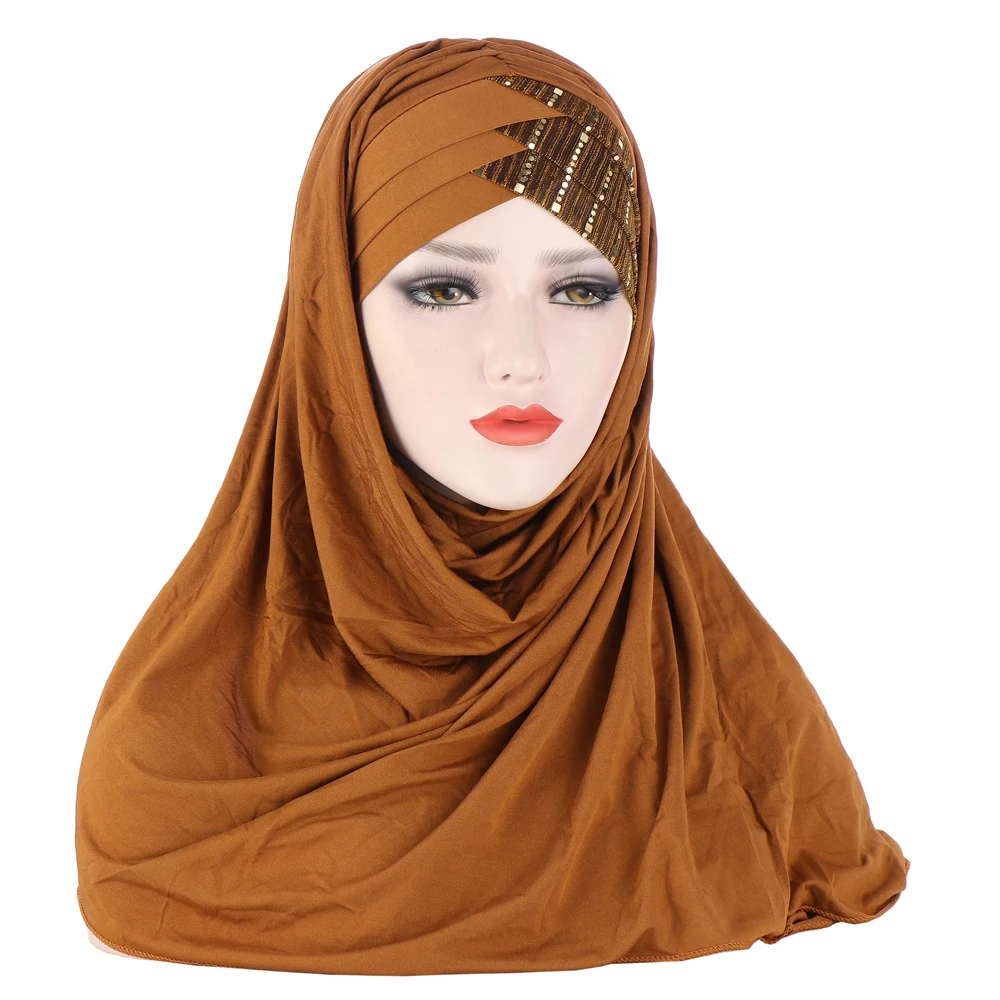 Sequins Underscarf One Piece Amira Cross Instant Scarf Women Muslim Hijab Turban Pull On Shawls Wrap Hat Scarves Turbante Mujer