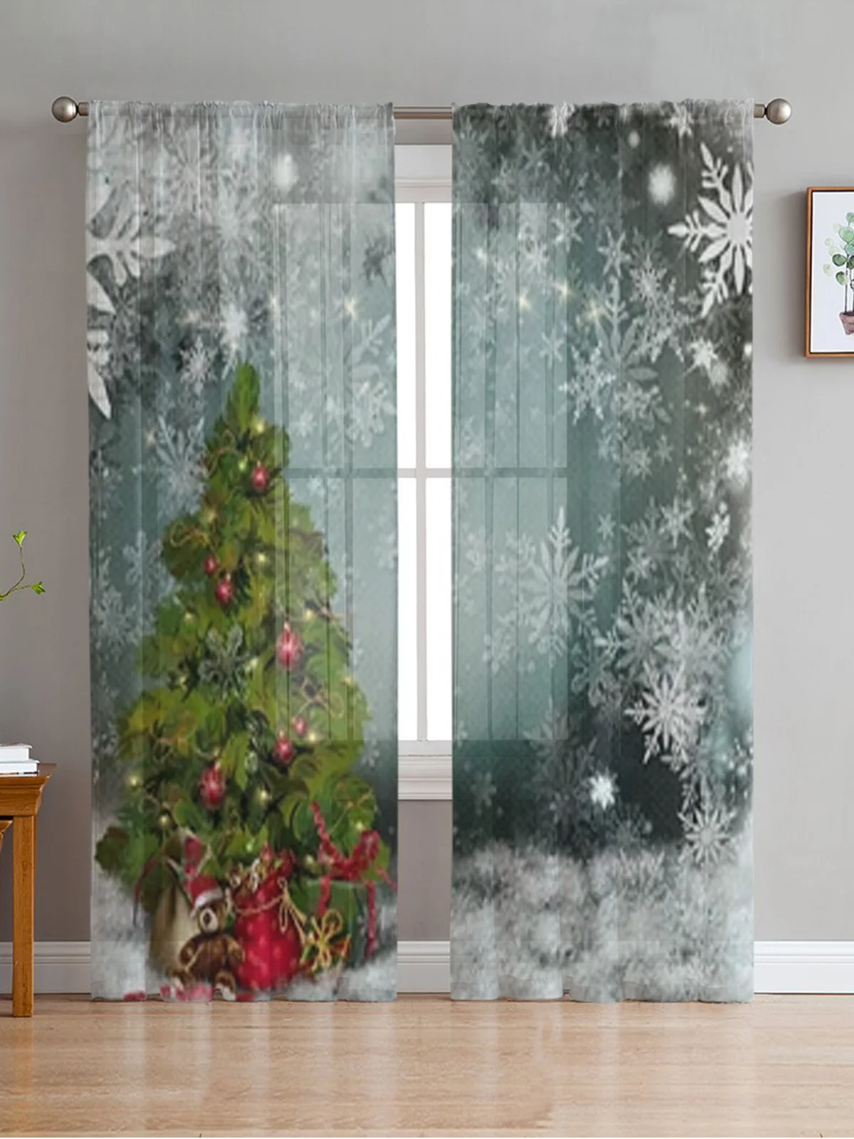 

Christmas Tree And Snowflakes Sheer Curtains For Living Room Bedroom Balcony Transparent Window Blinds Kitchen Drapes