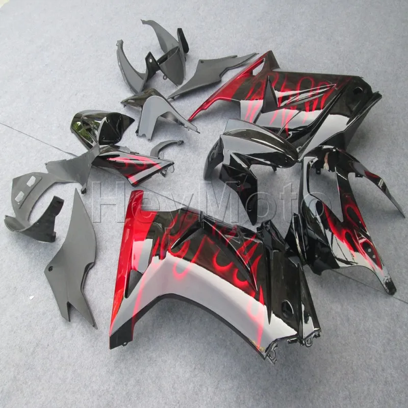 injection Fairings kit for ZX250R EX250 2008 2009 2010 2011 red flames EX 250 08 09 10 11 12 ABS Plastic Bodywork Set