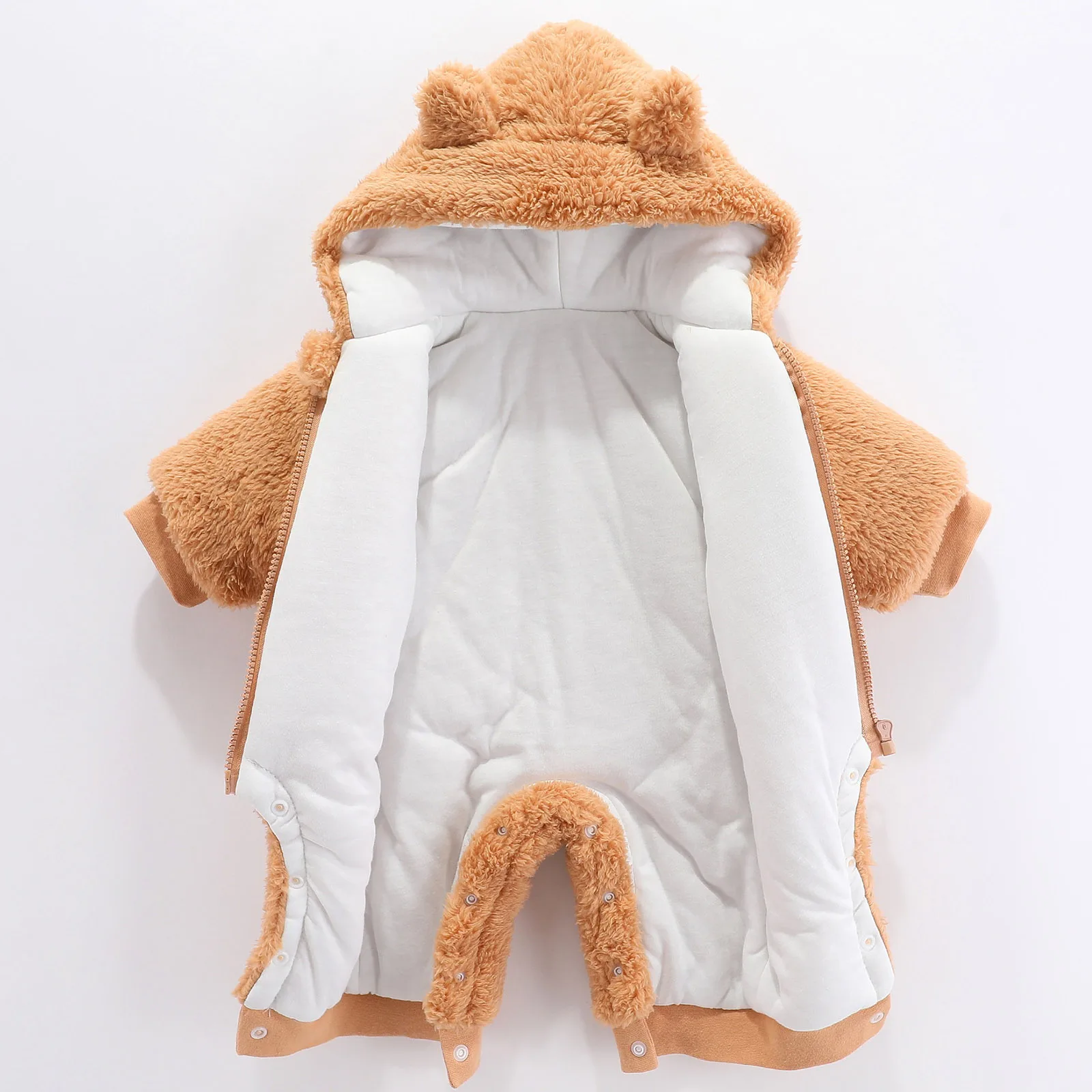 Baby Winter Warm Hooded Rompers Long Sleeve Zipper Thick Fleece Jumpsuit Coat Teddy Bear Bodysuit Outerwear Daily Wear Homewear