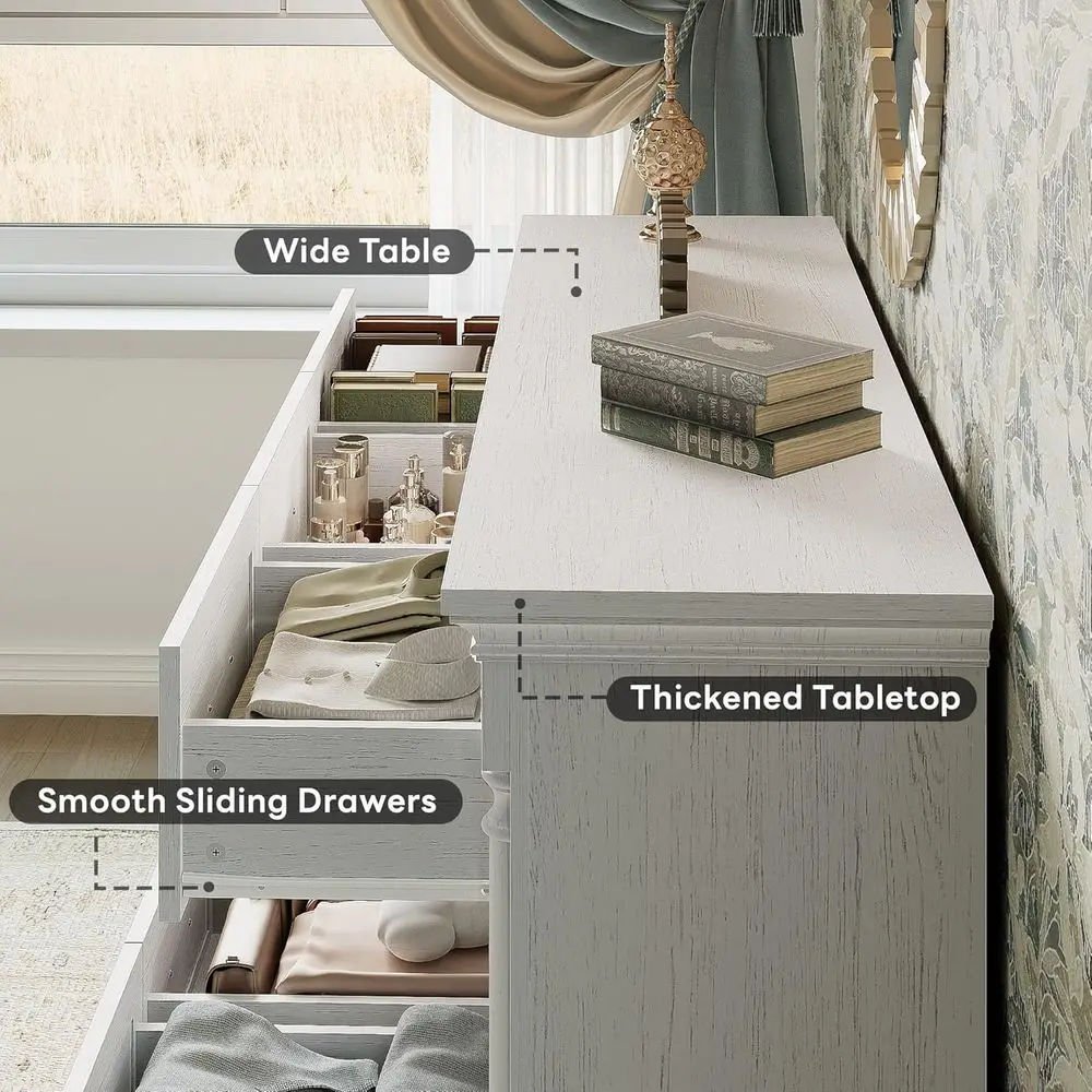 9-Drawer Wide Wood Chest with Column, 65 TV Stand, and Bedroom Storage Solutions for Living Room and Hallway