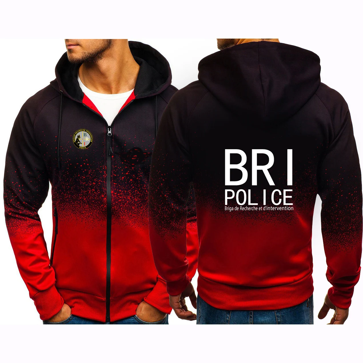 

2025 Slim Jacket Spring And Autumn Leisure Fashion Hoodies Man's France Special Elite Forces BRI Logo Print Gradient Color Coat