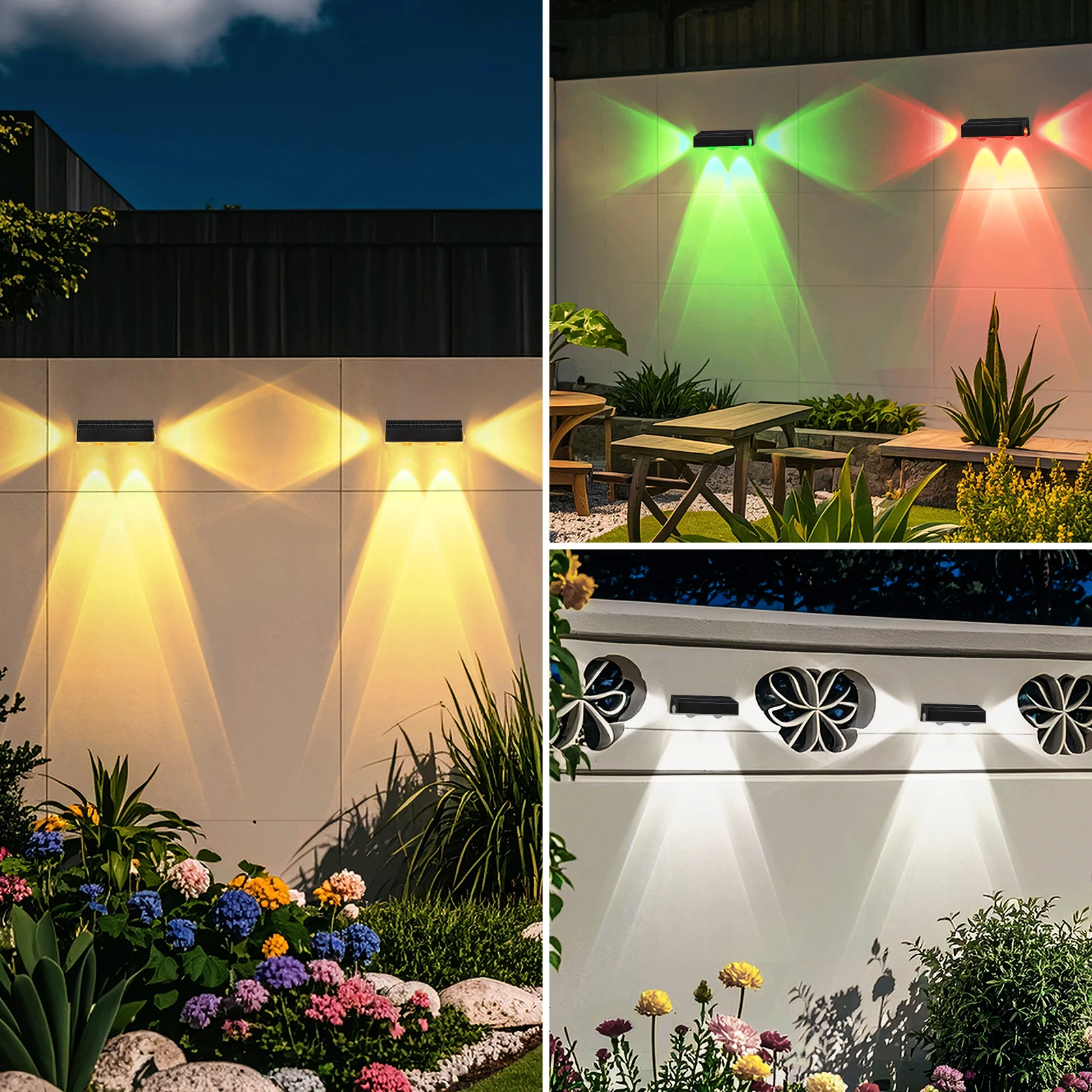 4 حزمة RGB أضواء السياج الشمسية في الهواء الطلق مقاوم للماء الغسق إلى الفجر 4LED أضواء الجدار الشمسية LED مصابيح للأرضيات لحديقة فناء ساحة الباب
