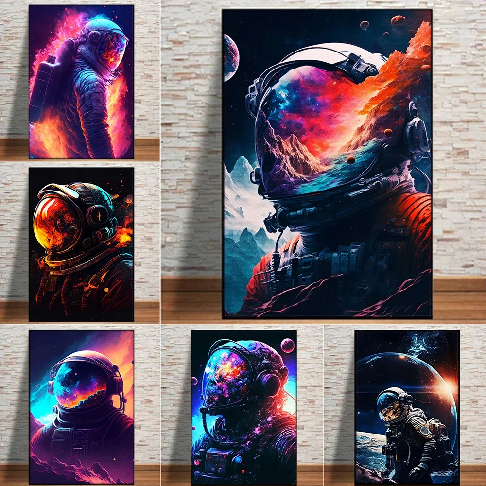 

Neon Astronaut in Space Wild Flame Fantasy Landscape Canvas Paintings Wall Art Posters and Prints Living Room Home Decor Picture