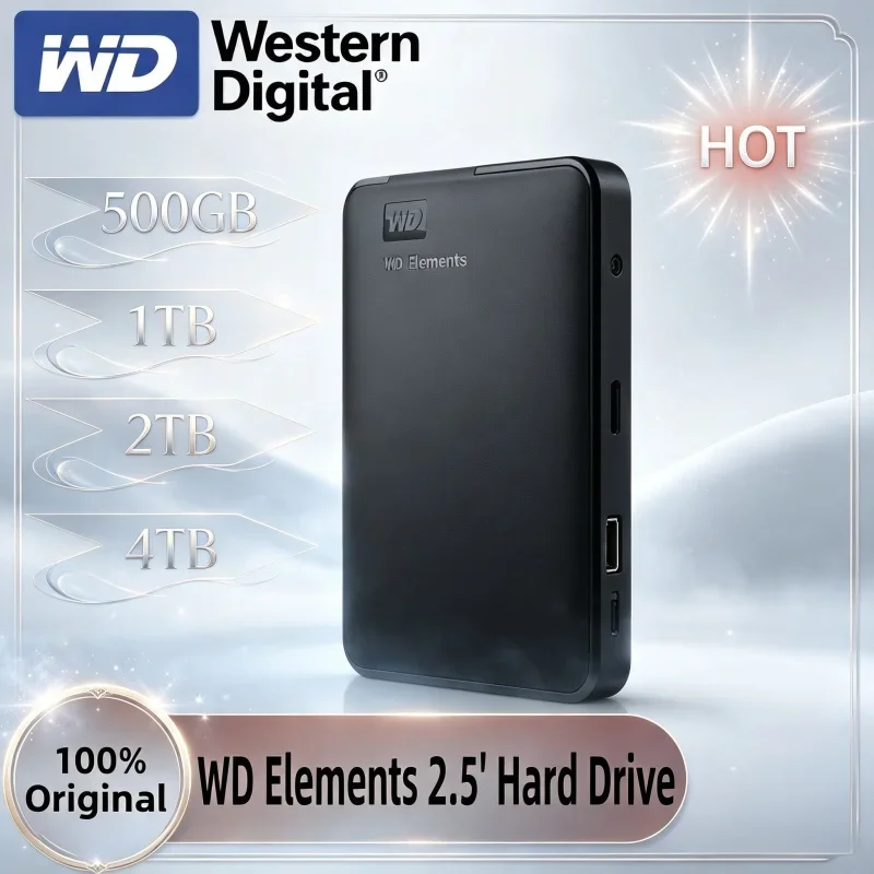 Large Storage WD 2.5 Inch Portable External HDD USB3.0 Mechanical Disk 1TB-6TB Mobile Drive For Daily File & Media Storage