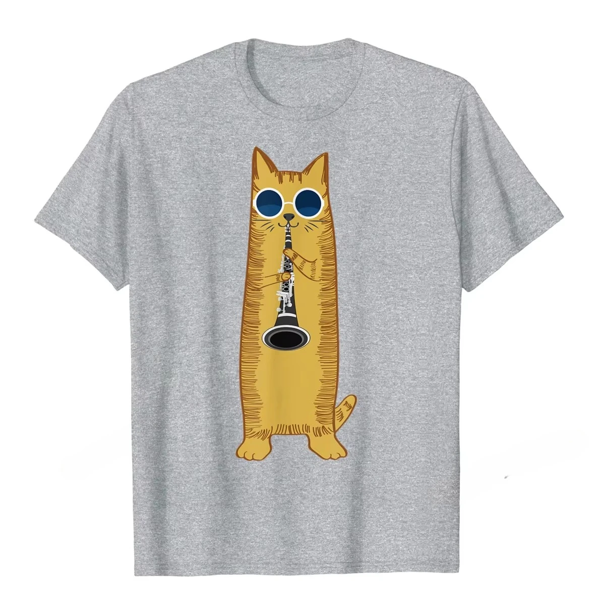 

Cool Cat Playing The Clarinet Design Hippy Hipster Kitty T-Shirt Cute Young Tshirts Harajuku Cotton Tops & Tees Classic