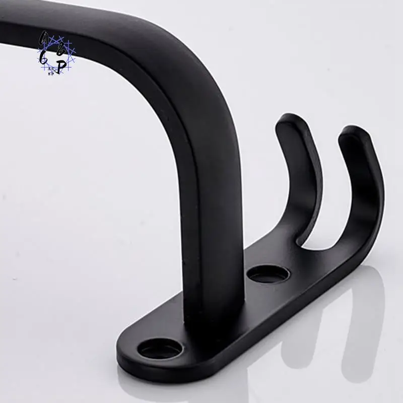 A68P-60 Cm Wall Mount Black Towel Rack Aluminum Double Rod Towel Bar With Hook For Home Hotel Bathroom Shower Accessories
