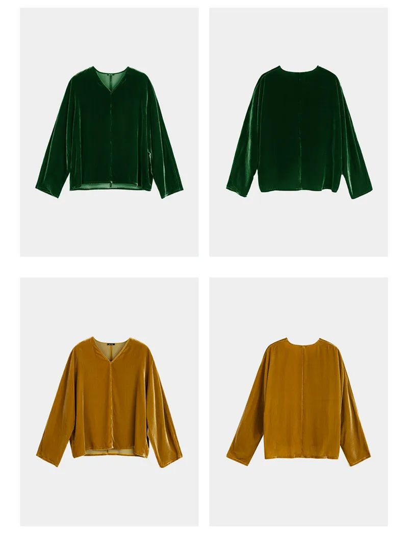 High-end Silk Velvet Women's T-shirt, Elegant Simple Long-Sleeved V-Neck Casual Top, Loose Comfortable Soft, Fine Skin-Friendly