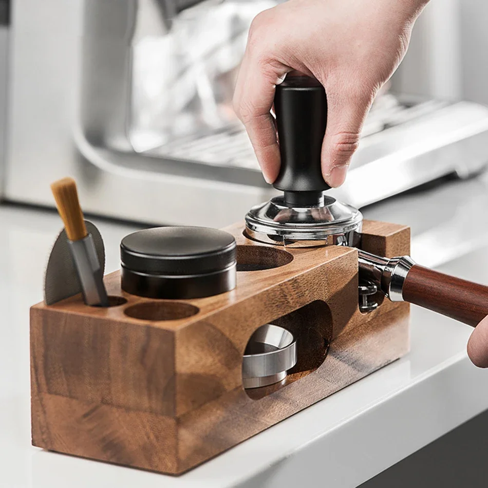 

Coffee Tamper Holder Multifunctional Stand Walnut Espresso Tamping Station Mat Rack 51/54/58mm Coffee Machine Accessories