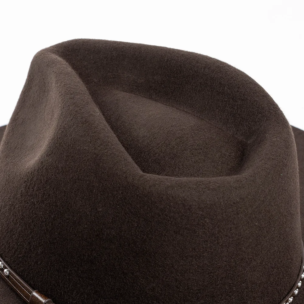 USPOP Unisex Wide Brim Wool Fedora Hat with Stud Belt Decoration for Fashionable Casual Look in Autumn and Winter