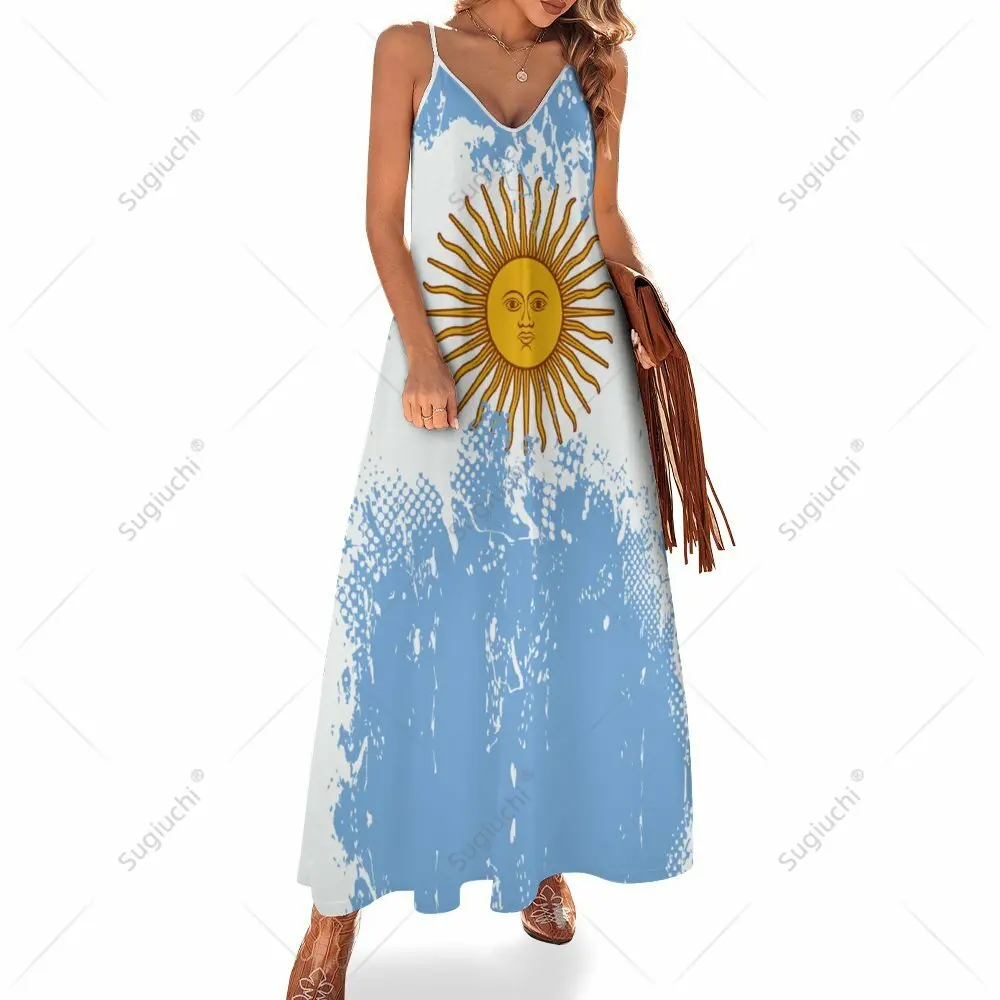 Long Dresses Dress Argentina Flag Grain Print New Casual Sleeveless Women's V-Neck Printed Dress Swing Retro Dresses