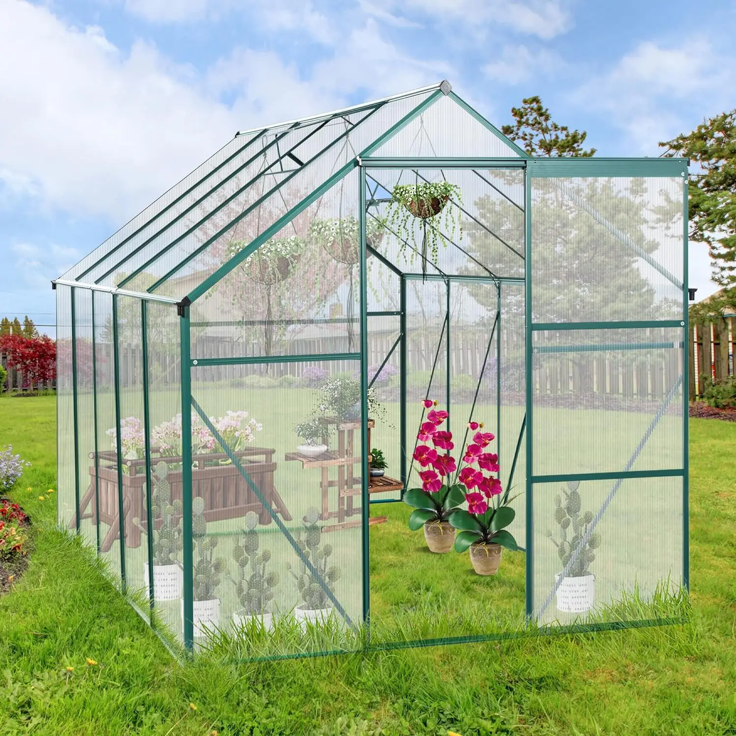 

6x10 Walk in Greenhouse,GreenHouse with Adjustable Roof&Sliding Door,70% Light Transmission&Drainage System,for Outdoors Indoor