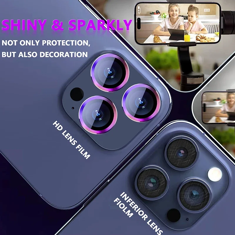 Pelindung kaca lensa kamera cincin CD 10 buah, untuk IPhone 16 Pro Max / 16 Pro/ 15/ 14/ 15Pro Max/ 13