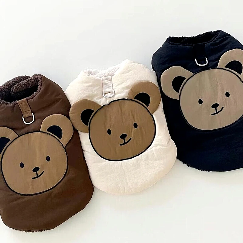 

Cute Bear Pattern Dog Cotton Coat Puppy Winter Clothing Teddy Warm Clothes Pet Open Button Shirt Dog Fashion Two Legged Clothing