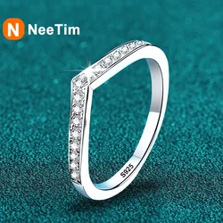 NeeTim Moissanite Ring 925 Sterling Silver with White Gold Plated Full Diamond Band Engagement Wedding Bridal Rings for Women