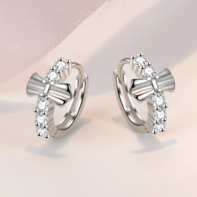 

Серьги с узлом-бабочкой для женщин, милые романтические серьги высокого класса с цирконом, темперамент 202, серебро 925 пробы, пряжка для ушей KOFSAC