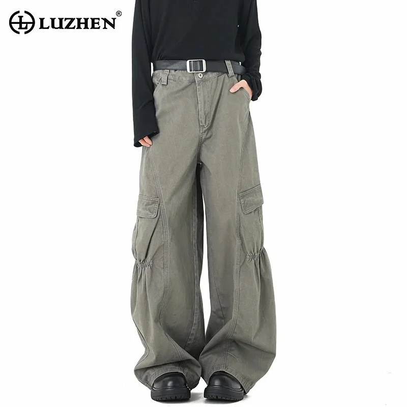 

LUZHEN 2025 Original Niche Pleated Multi Pockets Design Cargo Trousers Men's Fashion Loose Straight Wide Leg Casual Pants JY5638