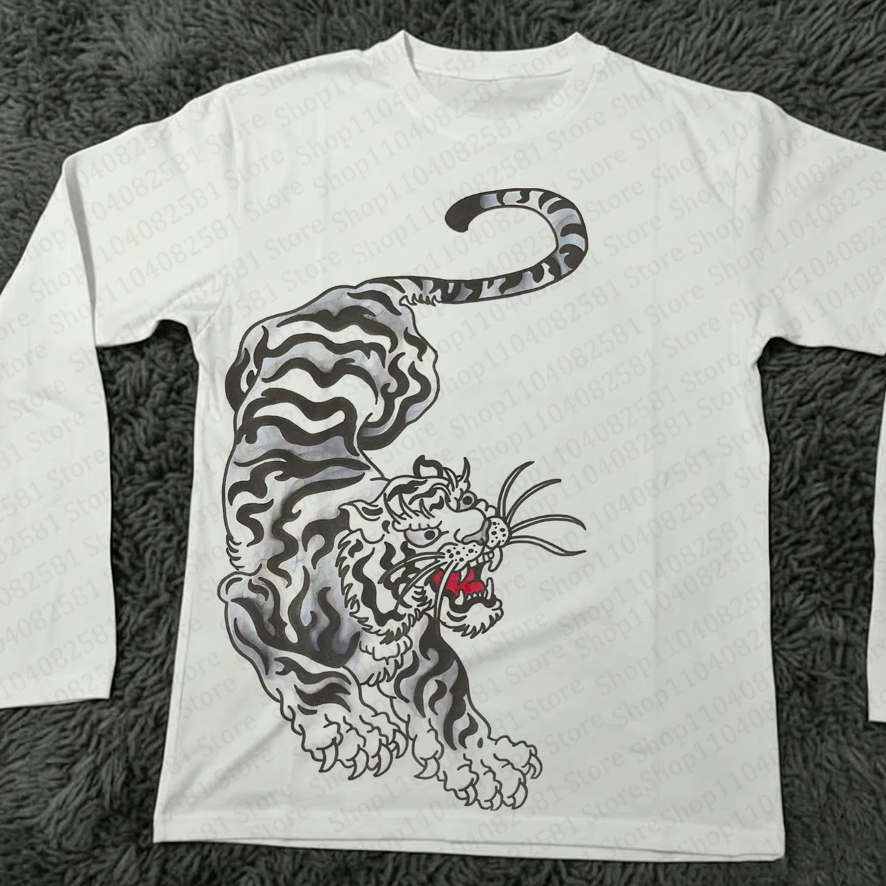 2000s vintage long sleeved T-shirt garbage Harajuku long sleeved T-shirt cute tiger pattern top Gothic Y2k emo clothes punk