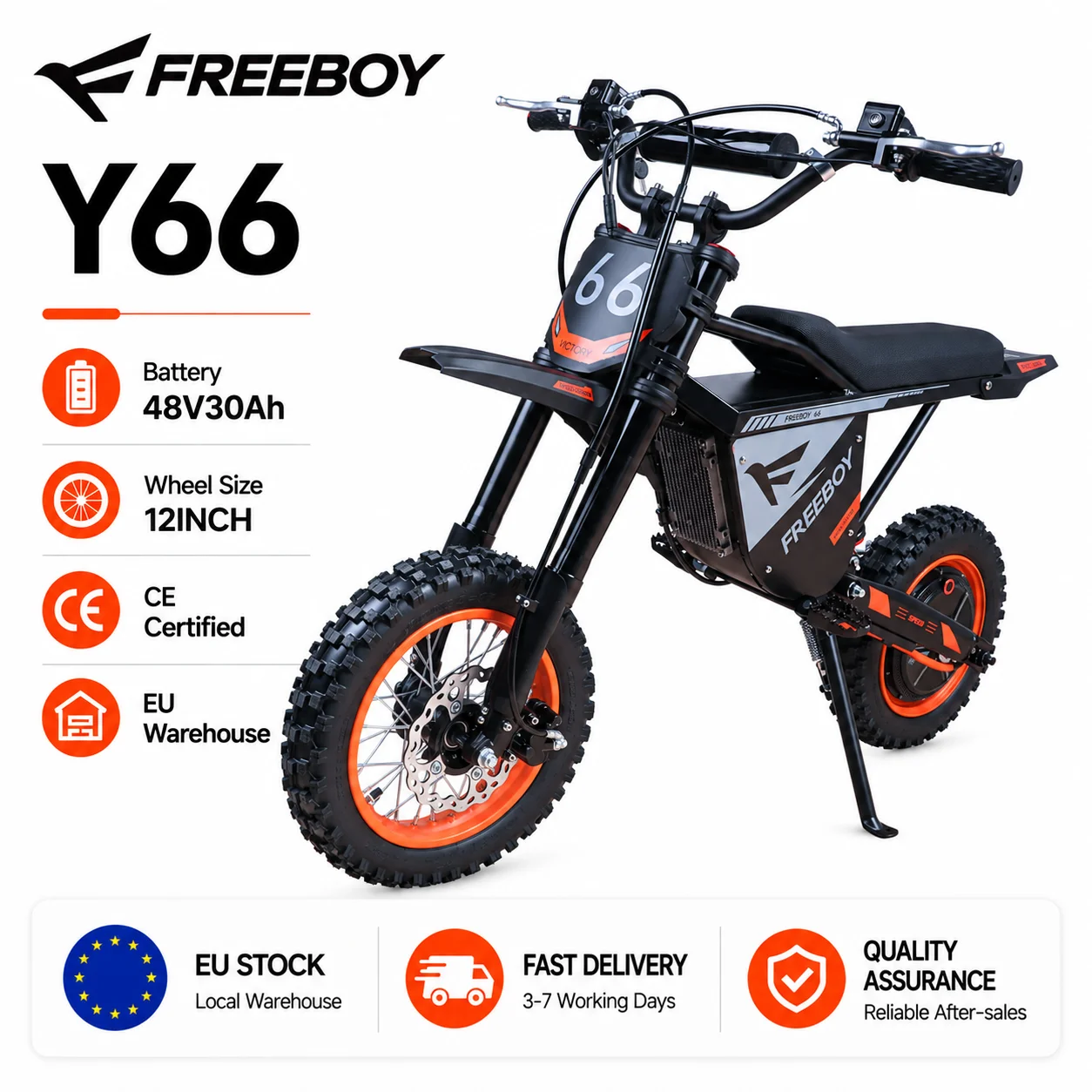 FREEBOY Y66 Moto Elettrica con Batteria 48V 30Ah, Pneumatici Fuoristrada da 12/10 Pollici, Freni Idraulici, Ciclomotore Elettrico All-Terrain per Adulti