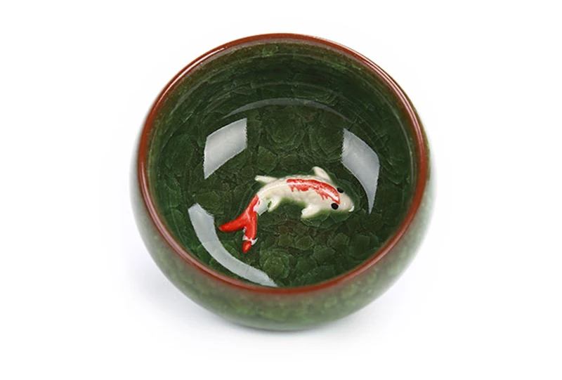 Gift Package 6pcs 3D Golden Fish China tea cup set,Kung Fu Tea Set Crackle Glaze Travel Tea Bowl Chinese Teacup Sets view 6