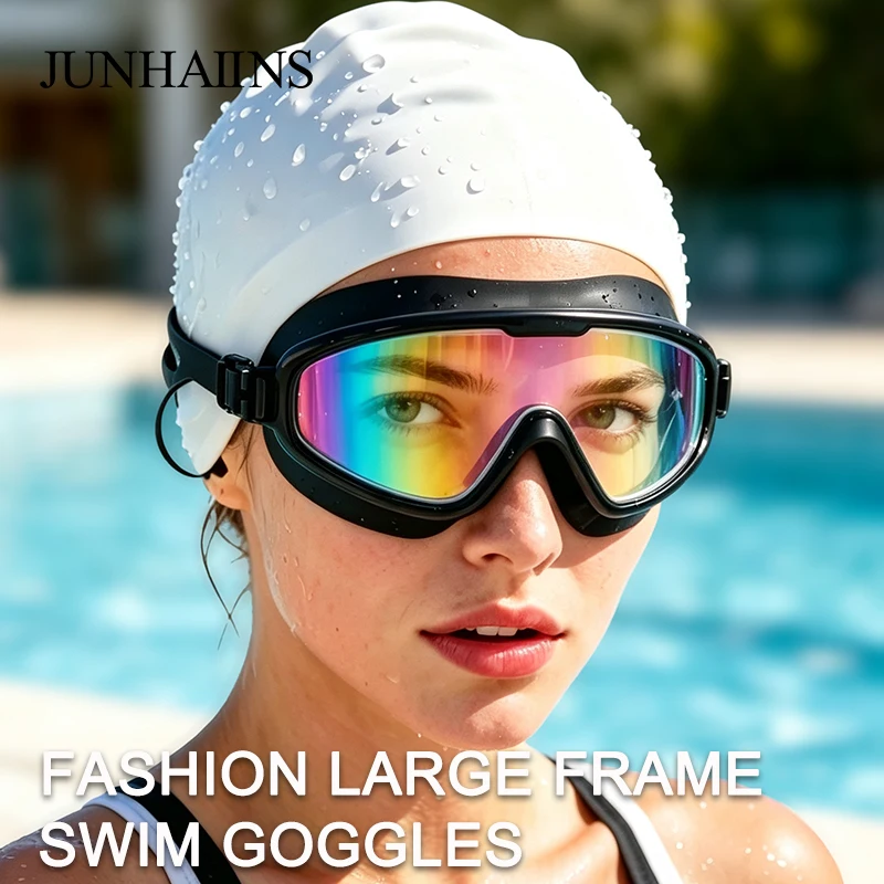 Fashion Electroplated Large Frame Swim Goggles for Adults 180° Panoramic Anti Fog UV Waterproof Swimming Glasses Comfort Leakpro