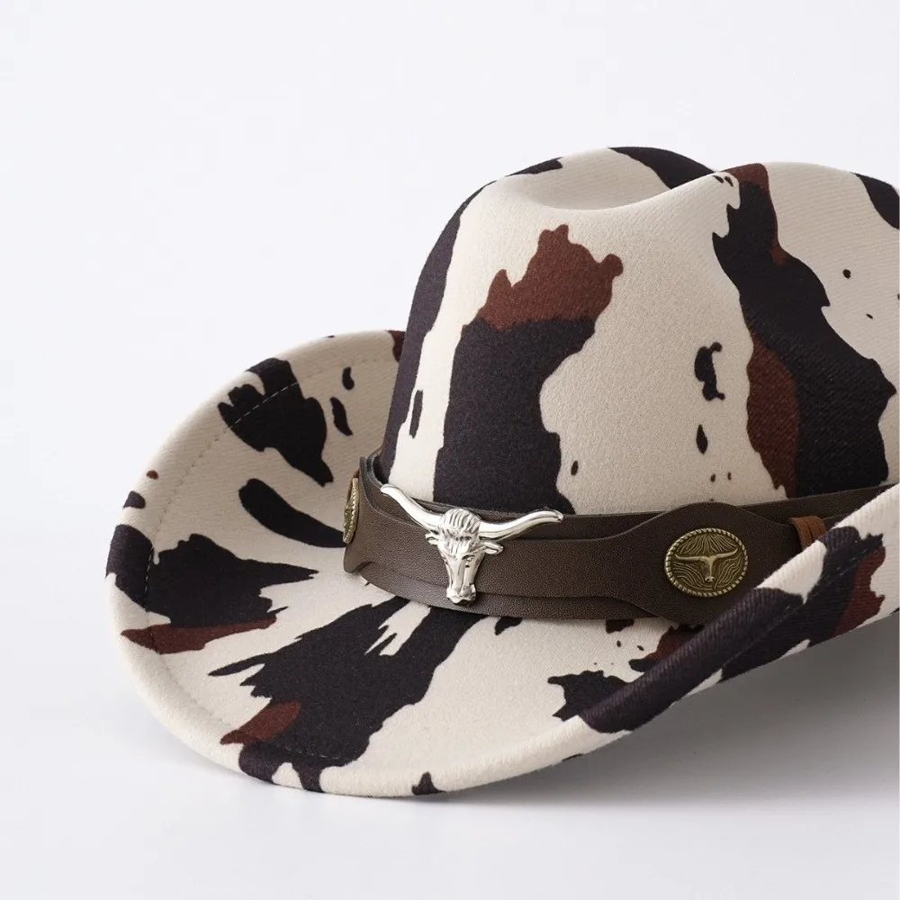 Wide Brim Cow Print Western Caps UV Protection Cow Print Pattern Western Cowboy Hat Retro Style Wide Brim Cowgirl Hat