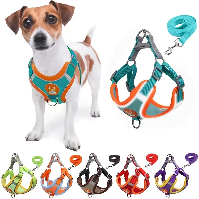  Adjustable Reflective Dog Harness Set w/ 15 Poop Bags, Bell & Dispenser – Outdoor Walking, Running, Daily Use 