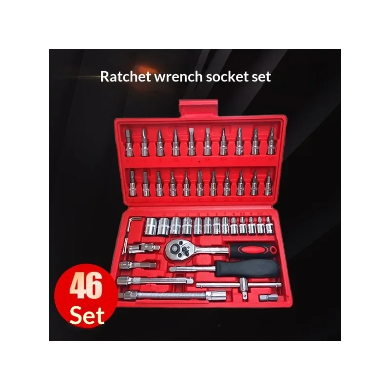 46-Piece Socket Wrench Set, Mini Drive Auto Repair Tool Kit, Multi-Purpose Hardware Combo for Cars, Motorcycles & Household Use