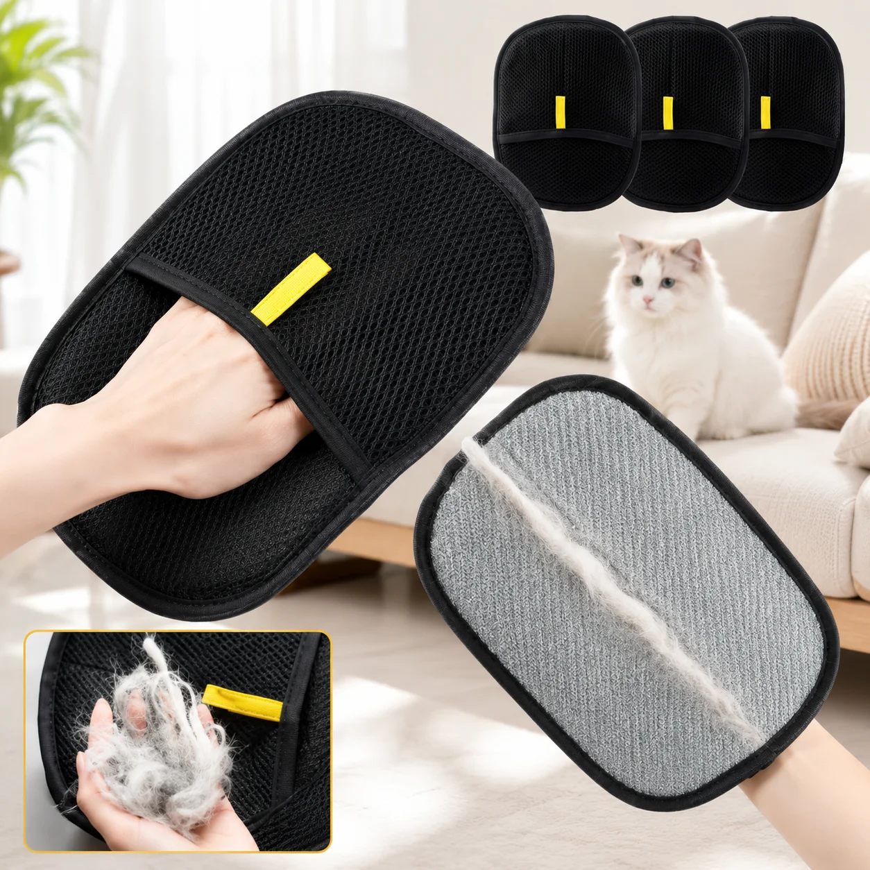 Pet Hair Remover Glove Reusable Grooming Brush for Cats & Dogs Electrostatic Deshedding Tool for Sofa Carpet Furnit