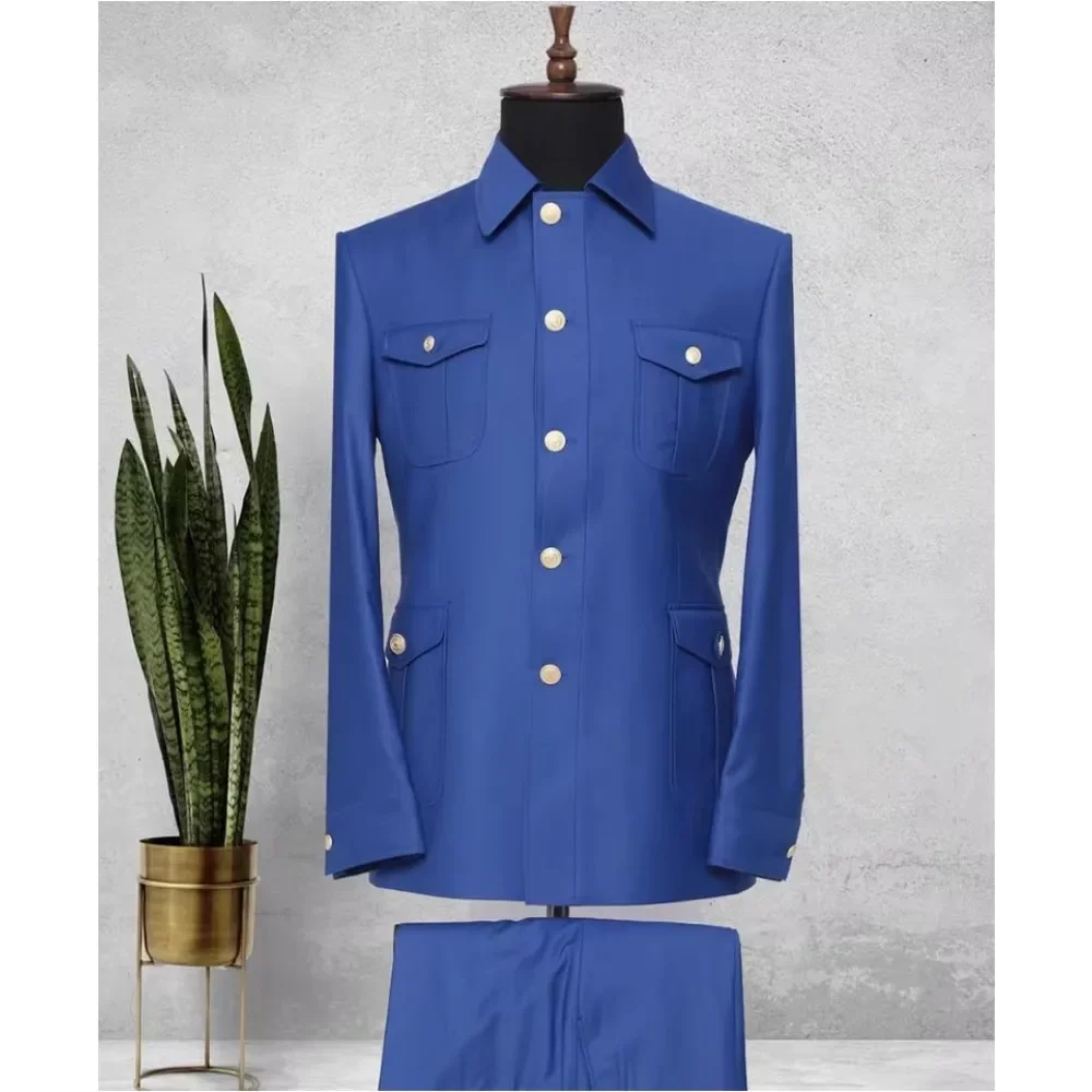 Safari Men Suits 2 Pieces Stand Collar Single Breasted Suits for Man Jacket with Pants Zhongshan Suit Wedding Tuxedos Groom - Image 6
