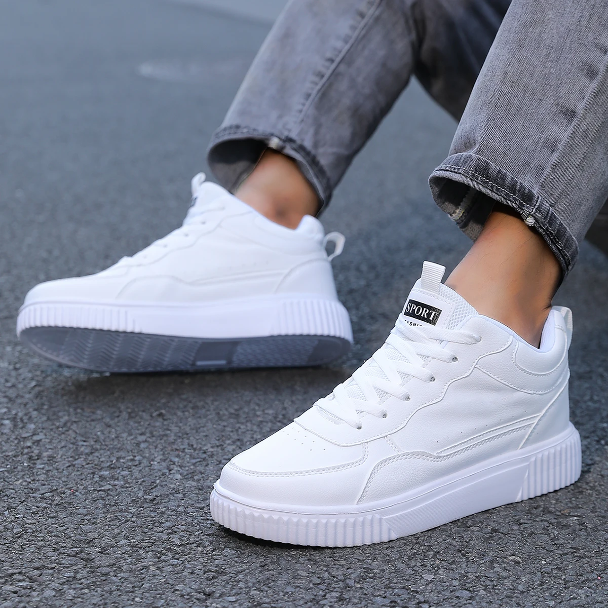 Men's Classic White High-Top Sneakers Spring and Summer Trendy Men's Student White Casual Shoes Fashionable Versatile Small Casu
